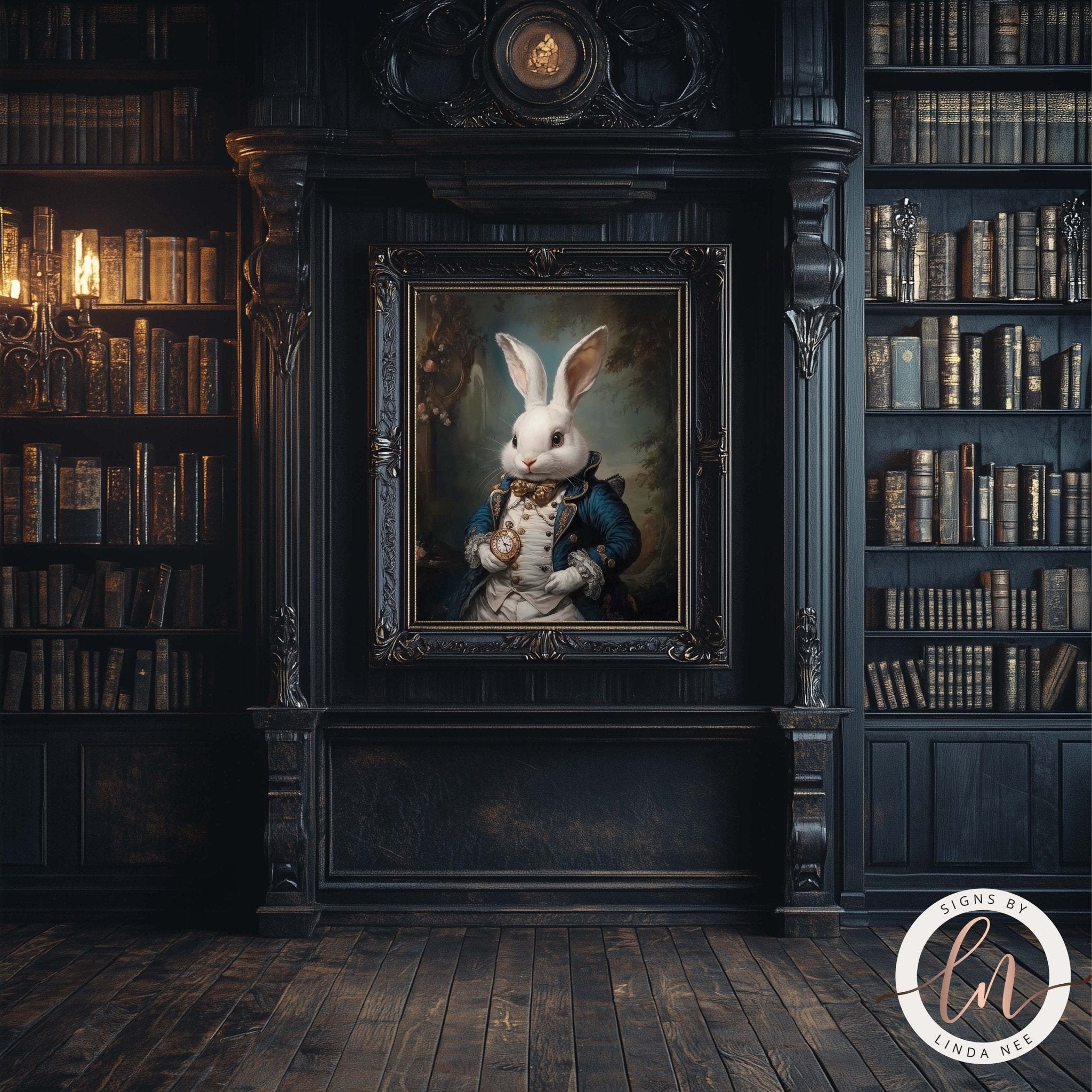 White Rabbit Victorian Portrait Wall Art - Metal or PaperDesigns by Linda Nee