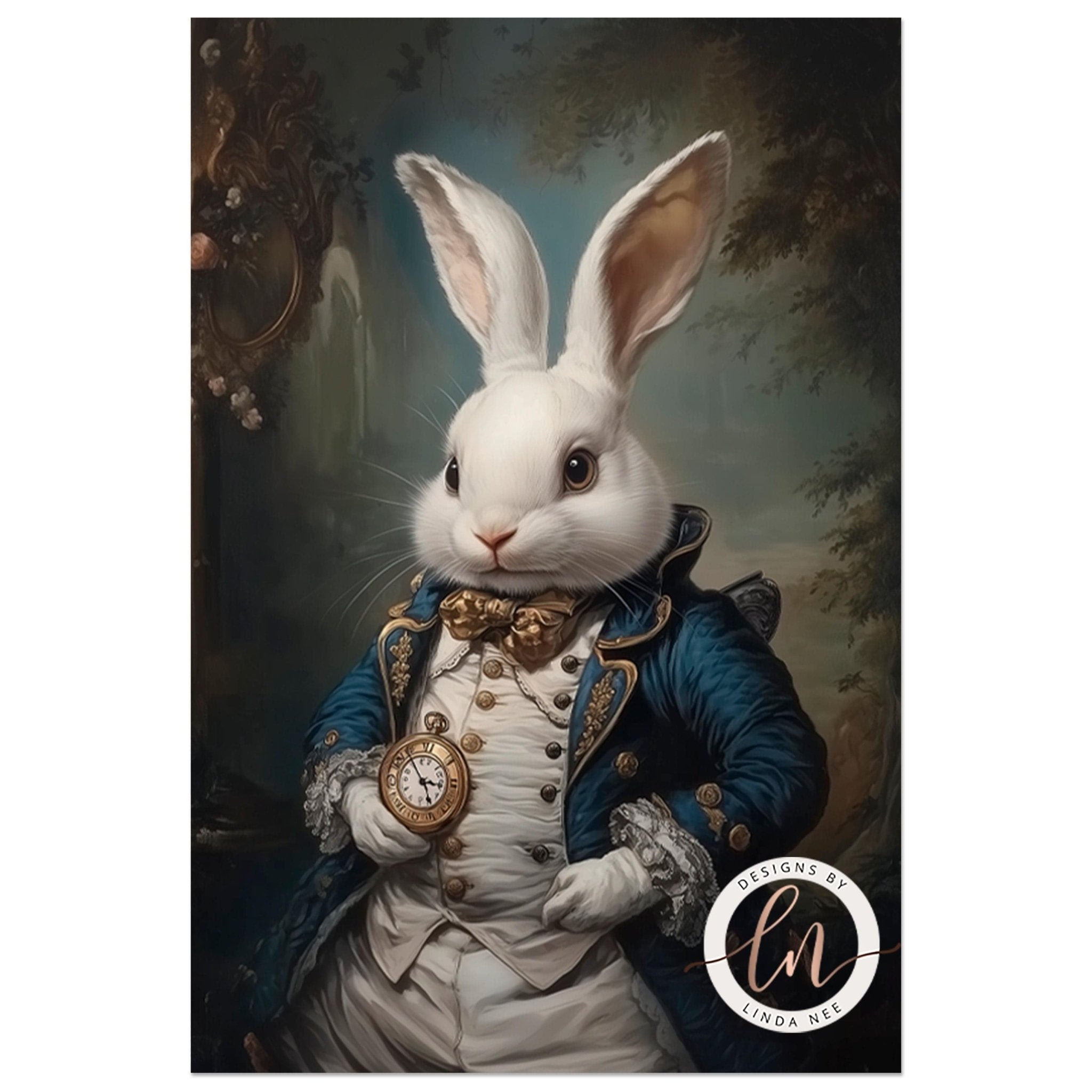 White Rabbit Victorian Portrait Wall Art - Metal or PaperDesigns by Linda Nee