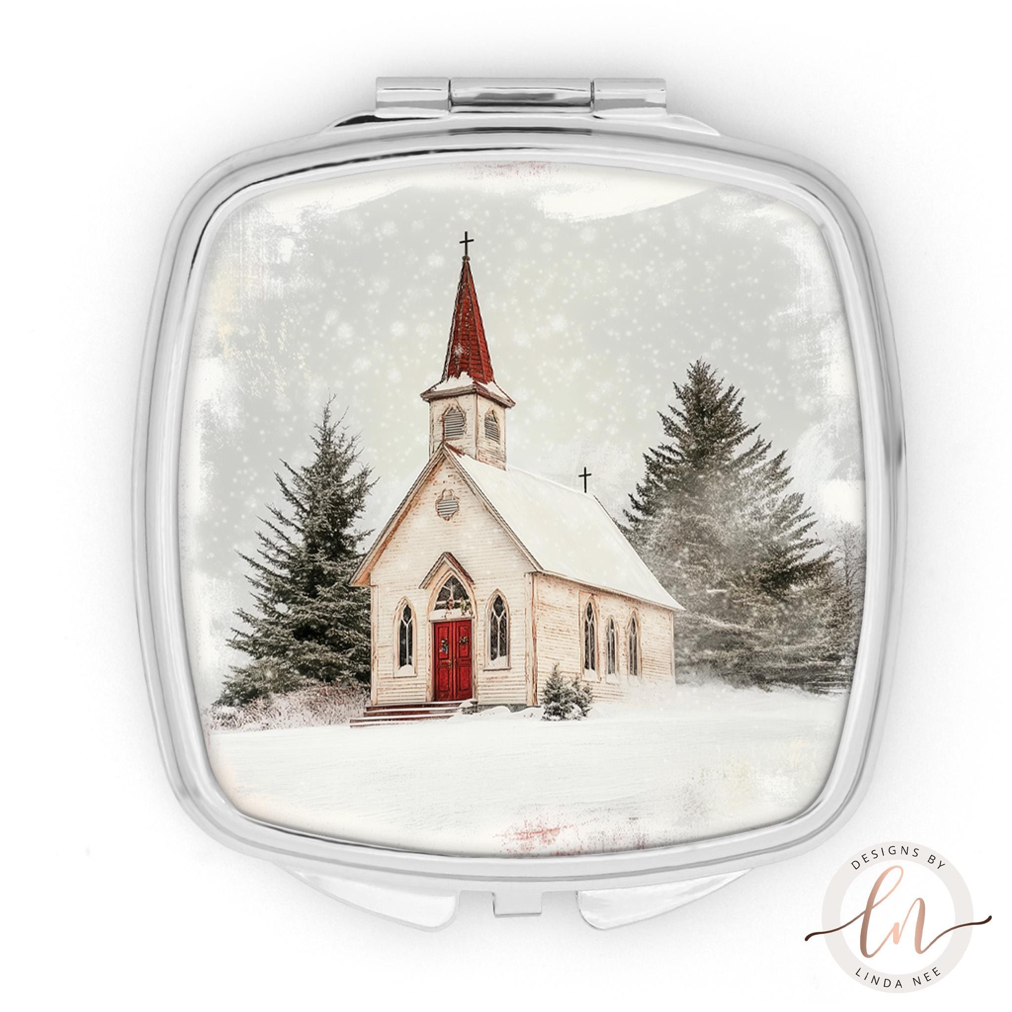 Winter Church Compact Mirror - Christian Christmas Gift