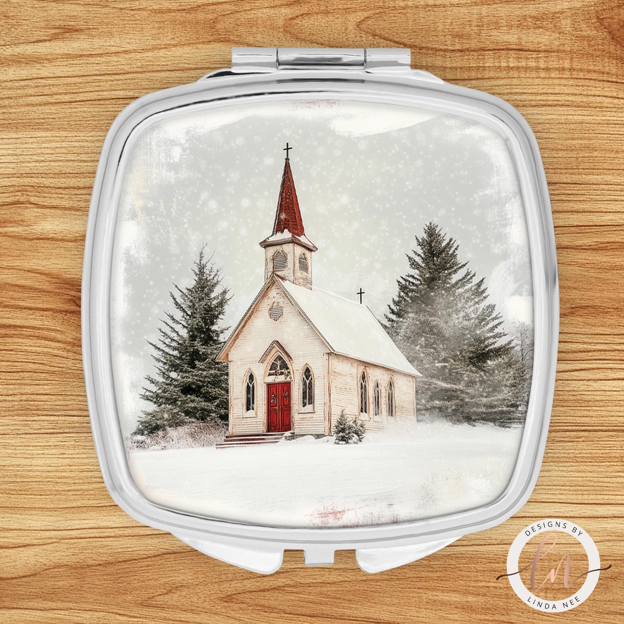 Winter Church Compact Mirror - Christian Christmas Gift