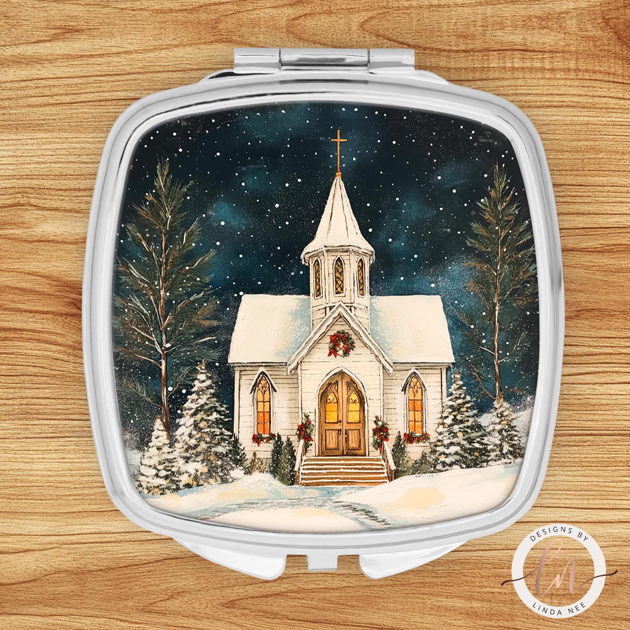 Winter Church Compact Mirror - Christmas Academia Gift