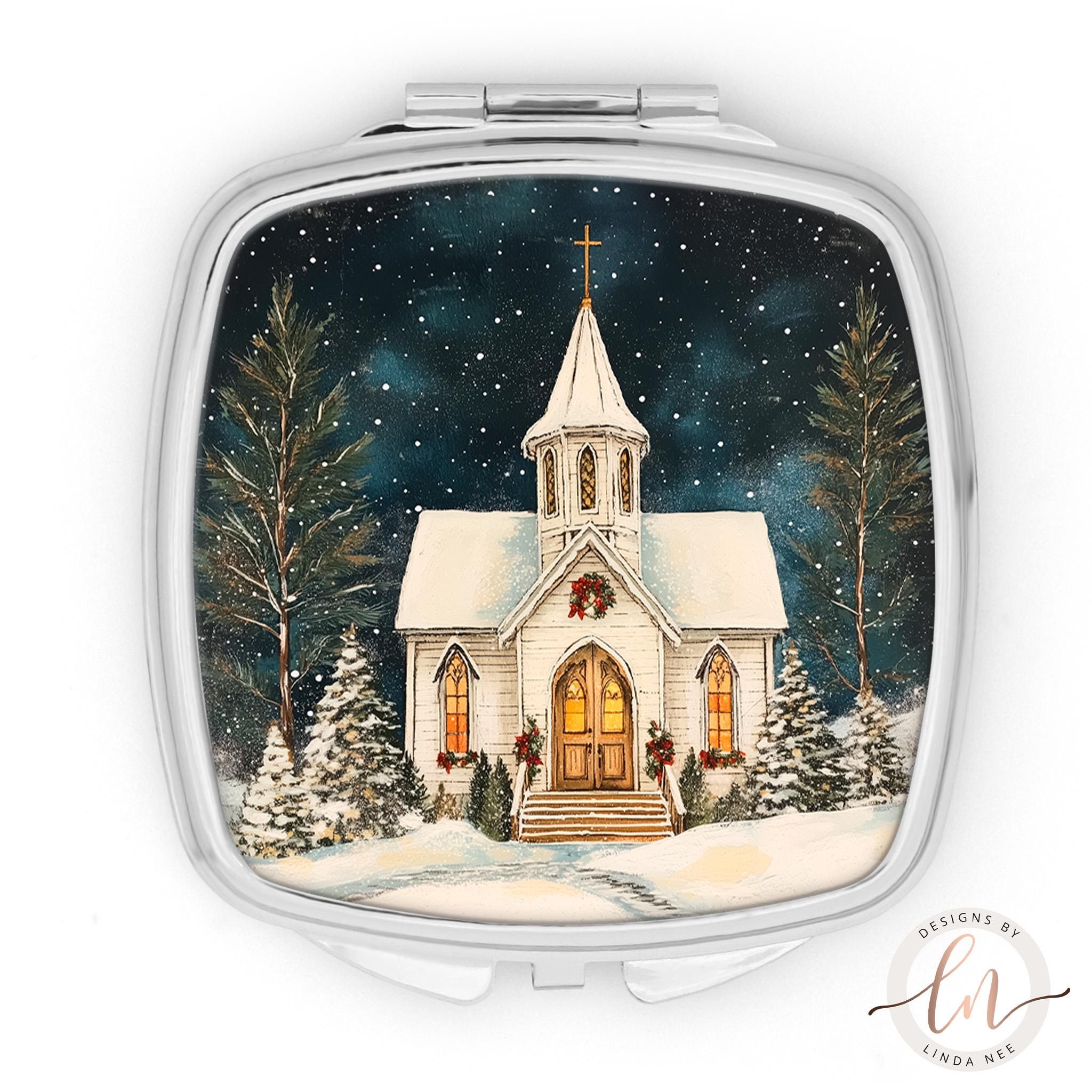 Winter Church Compact Mirror - Christmas Academia Gift