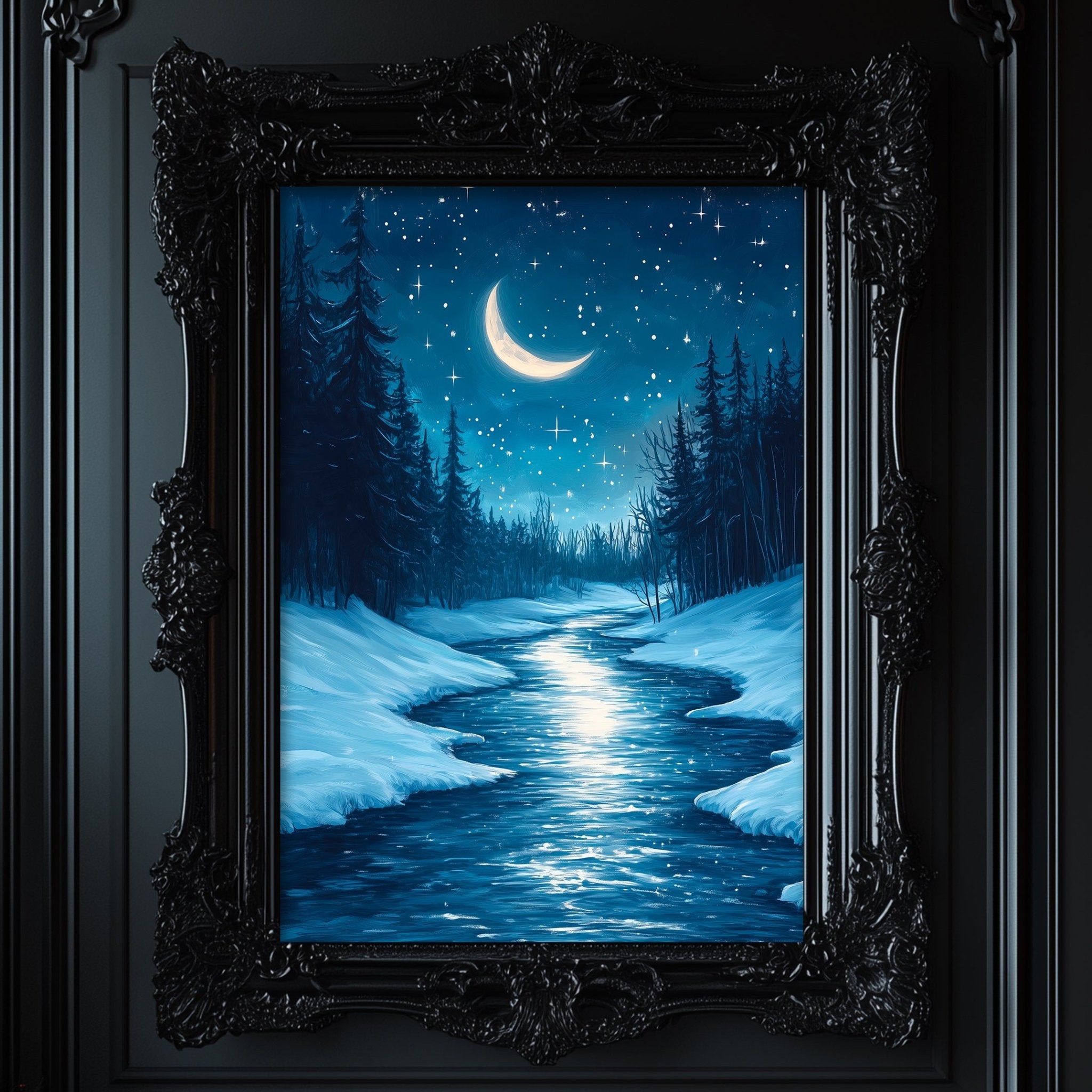 Winter Moon Dark Forest Wall Art - Metal & Fine Art Decor