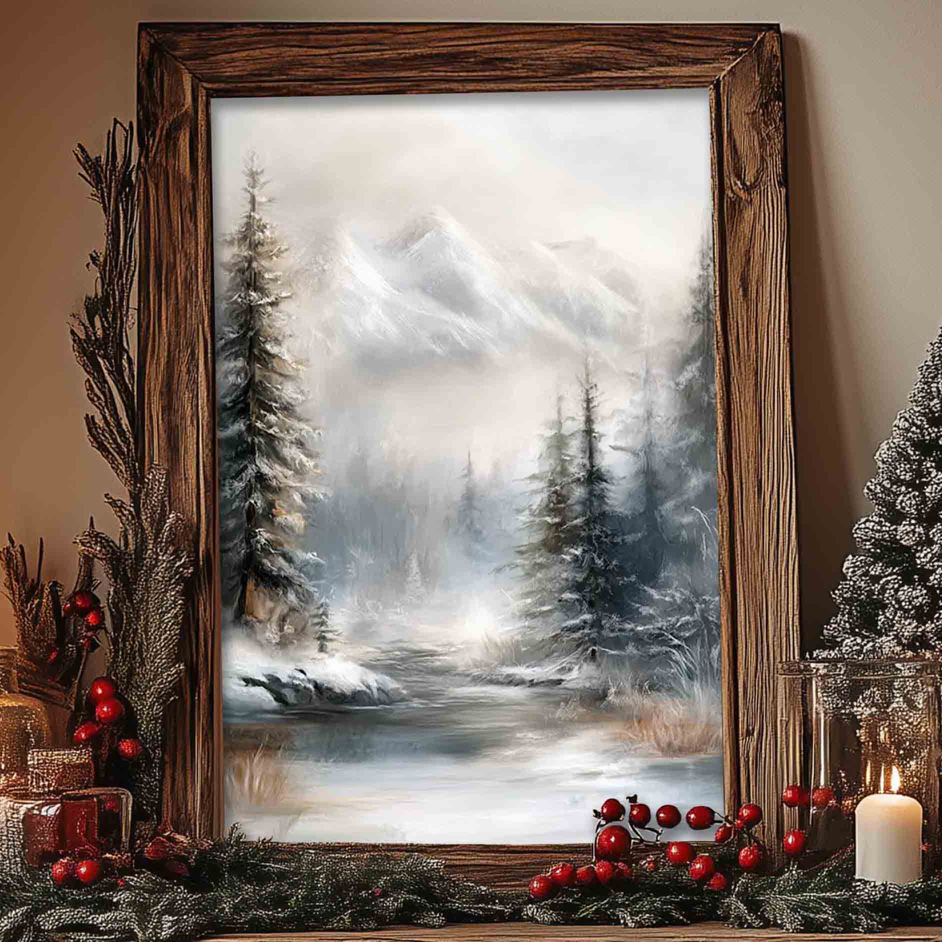 Winter Mountain Landscape Art - Metal & Fine Art Holiday Decor