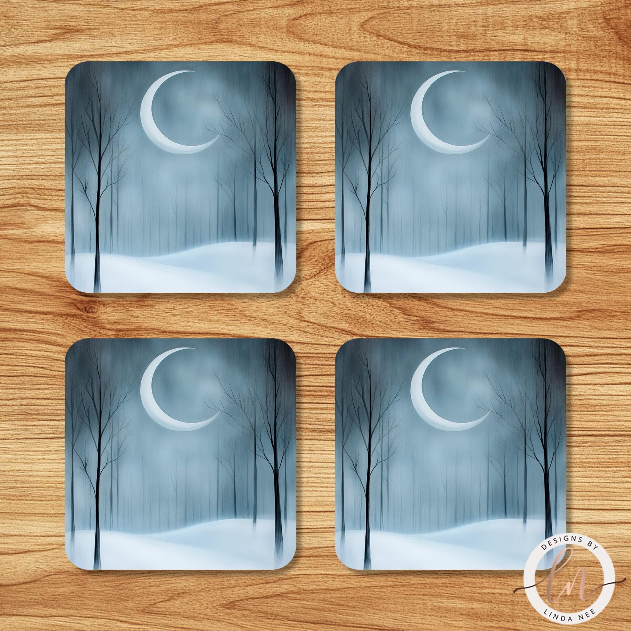 Winter Solstice Coasters Set - Rustic Farmhouse Holiday Art