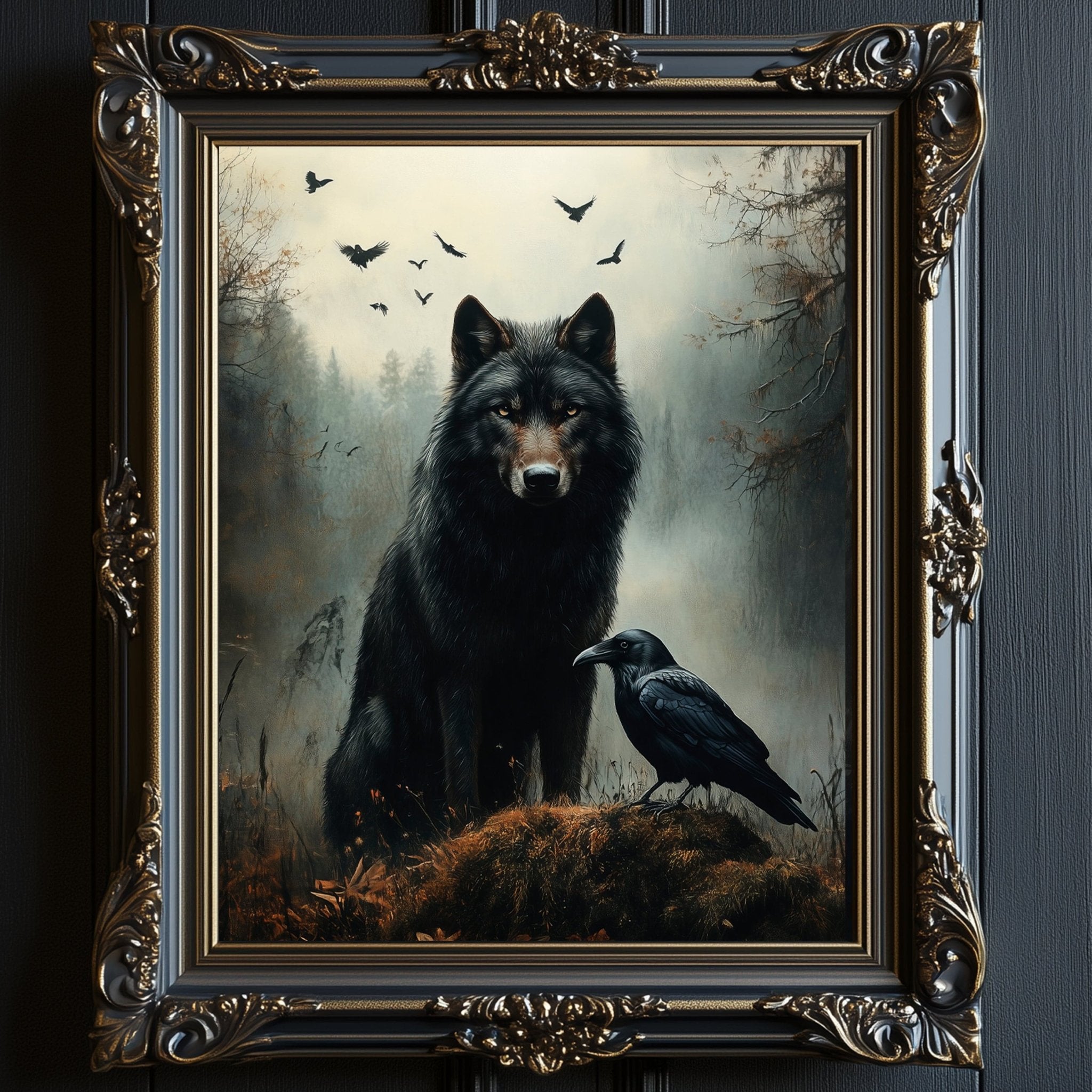 Wolf and Raven Wall Art Print - Available on Metal or Fine Art Paper