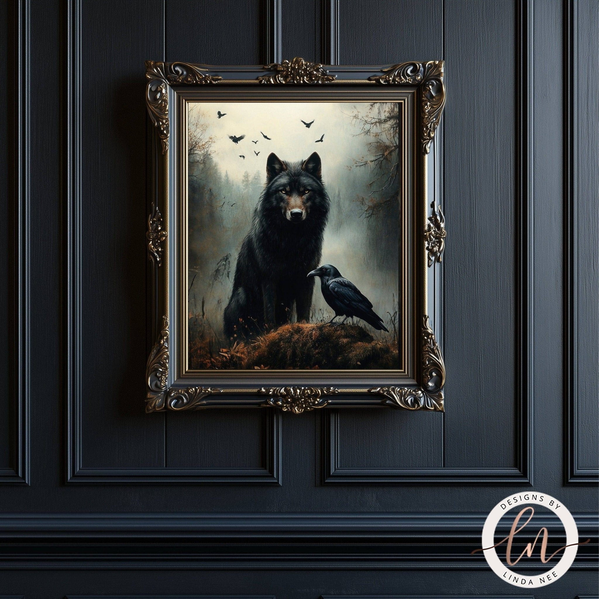 Wolf and Raven Wall Art Print - Available on Metal or Fine Art Paper