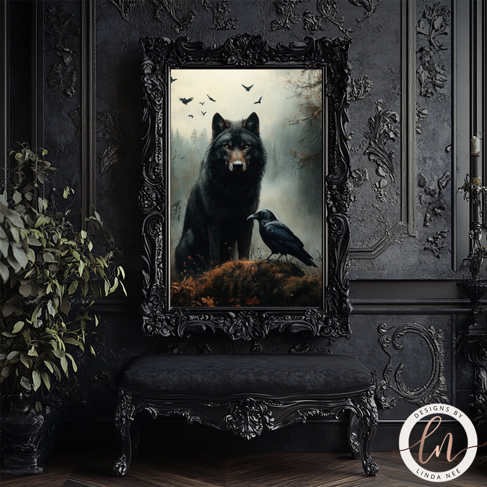 Wolf and Raven Wall Art Print - Available on Metal or Fine Art Paper