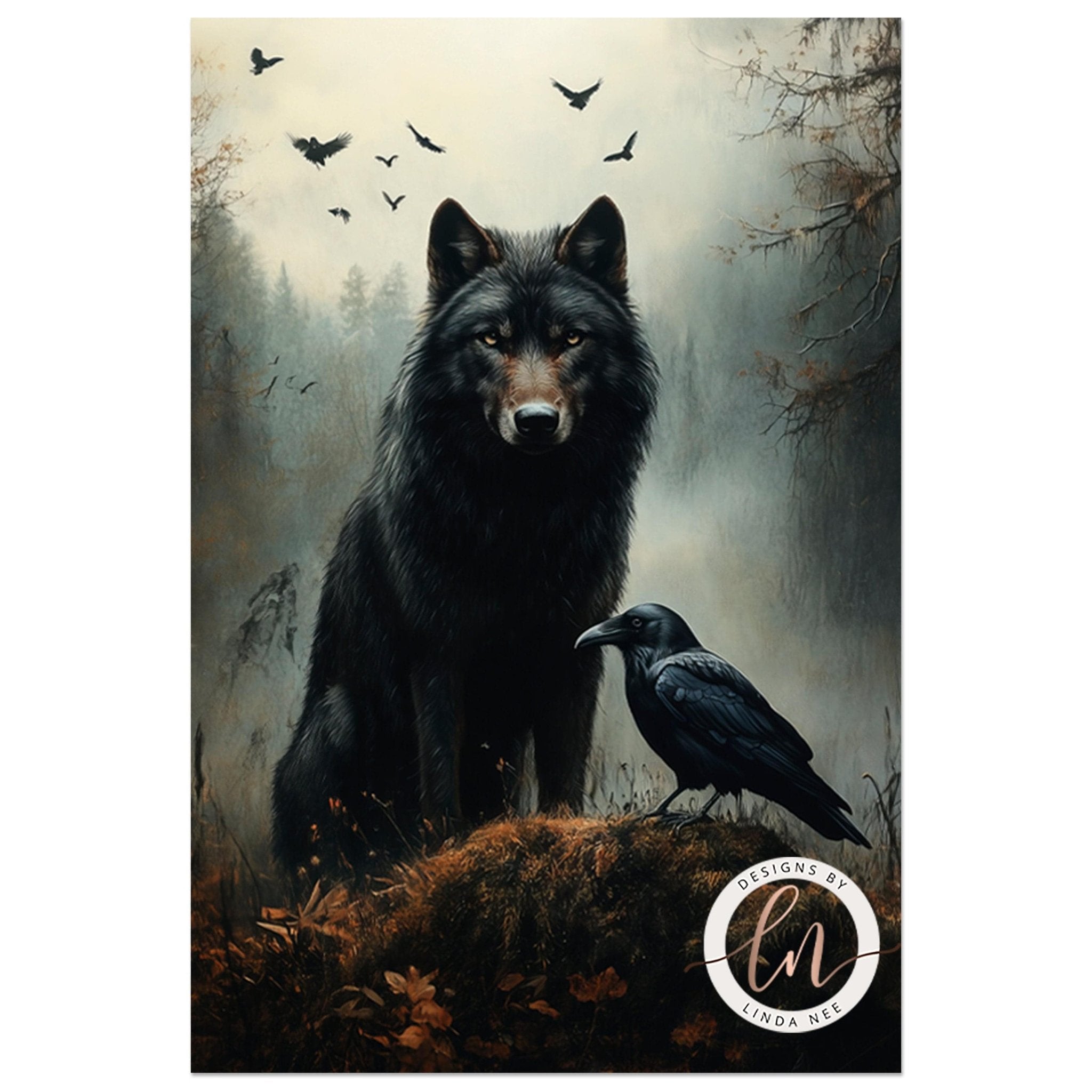 Wolf and Raven Wall Art Print - Available on Metal or Fine Art Paper