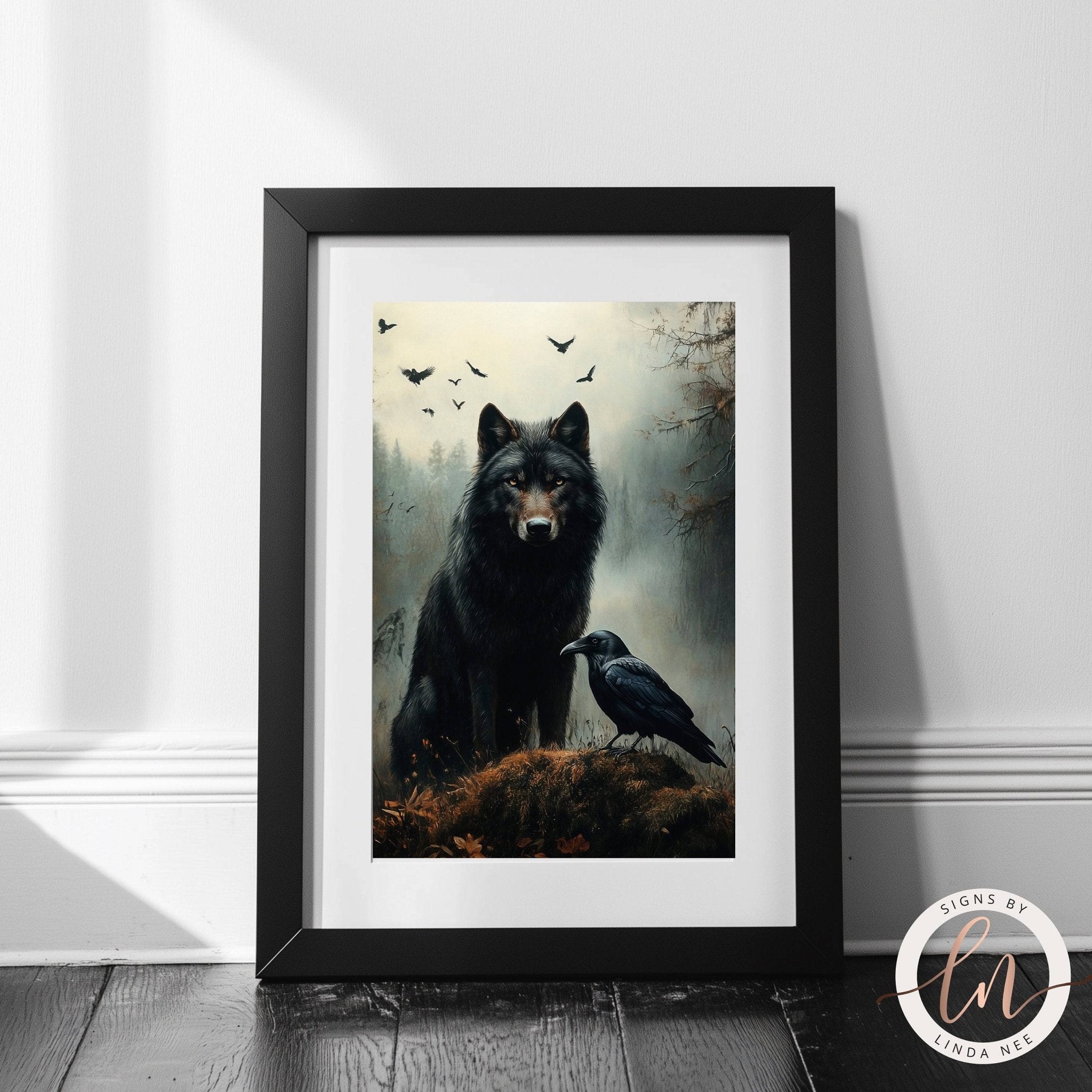 Wolf and Raven Wall Art Print - Available on Metal or Fine Art Paper