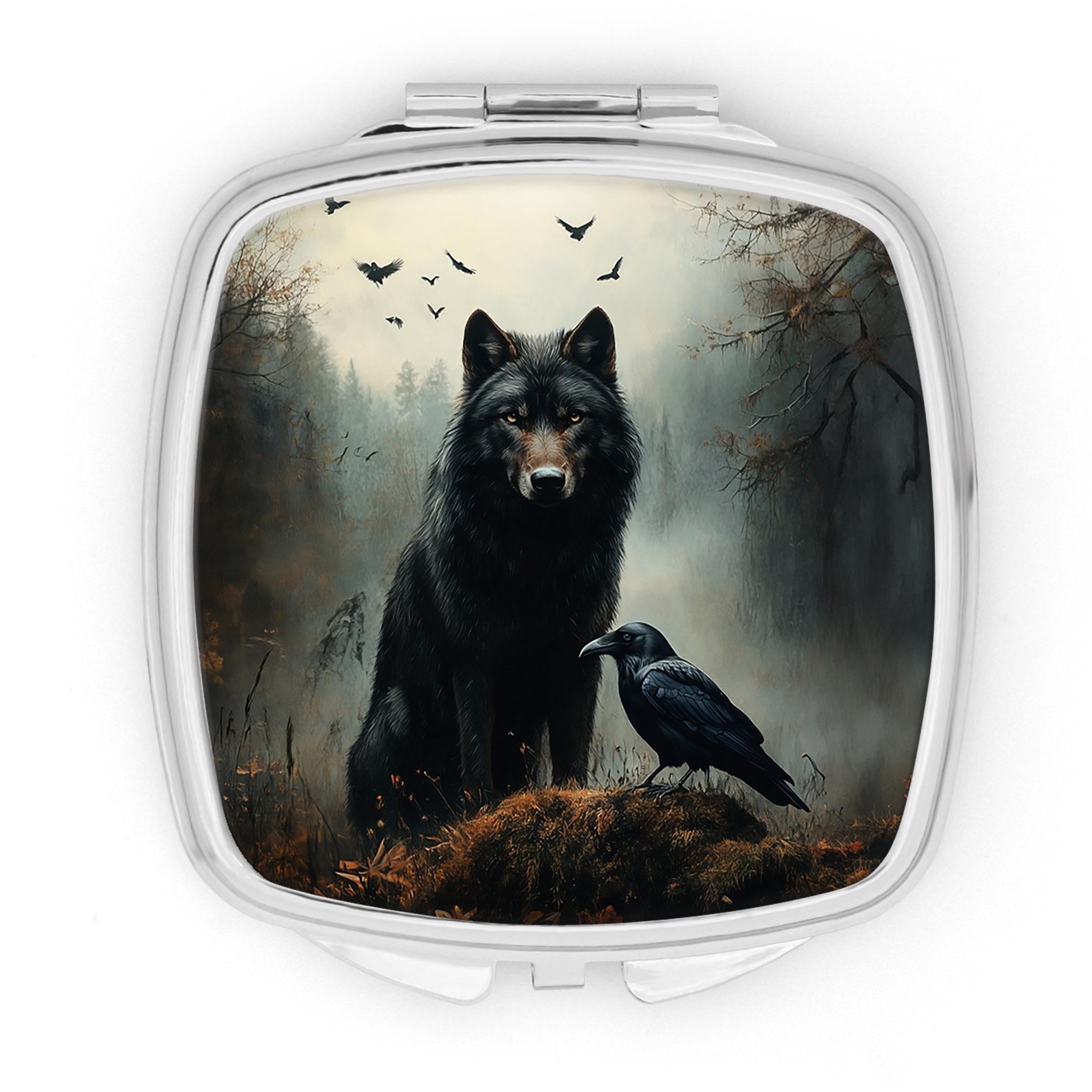 Wolf & Raven Compact Mirror - Norse Mythology Goth Gift