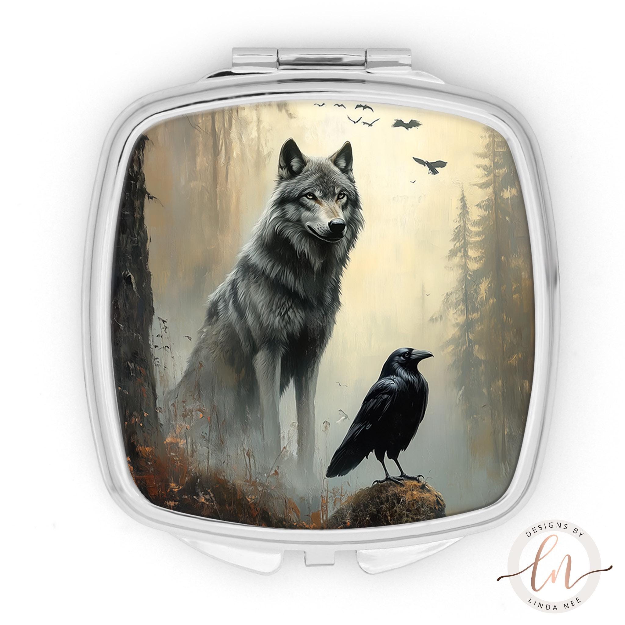 Wolf & Raven Compact Mirror - Norse Mythology Goth Gift