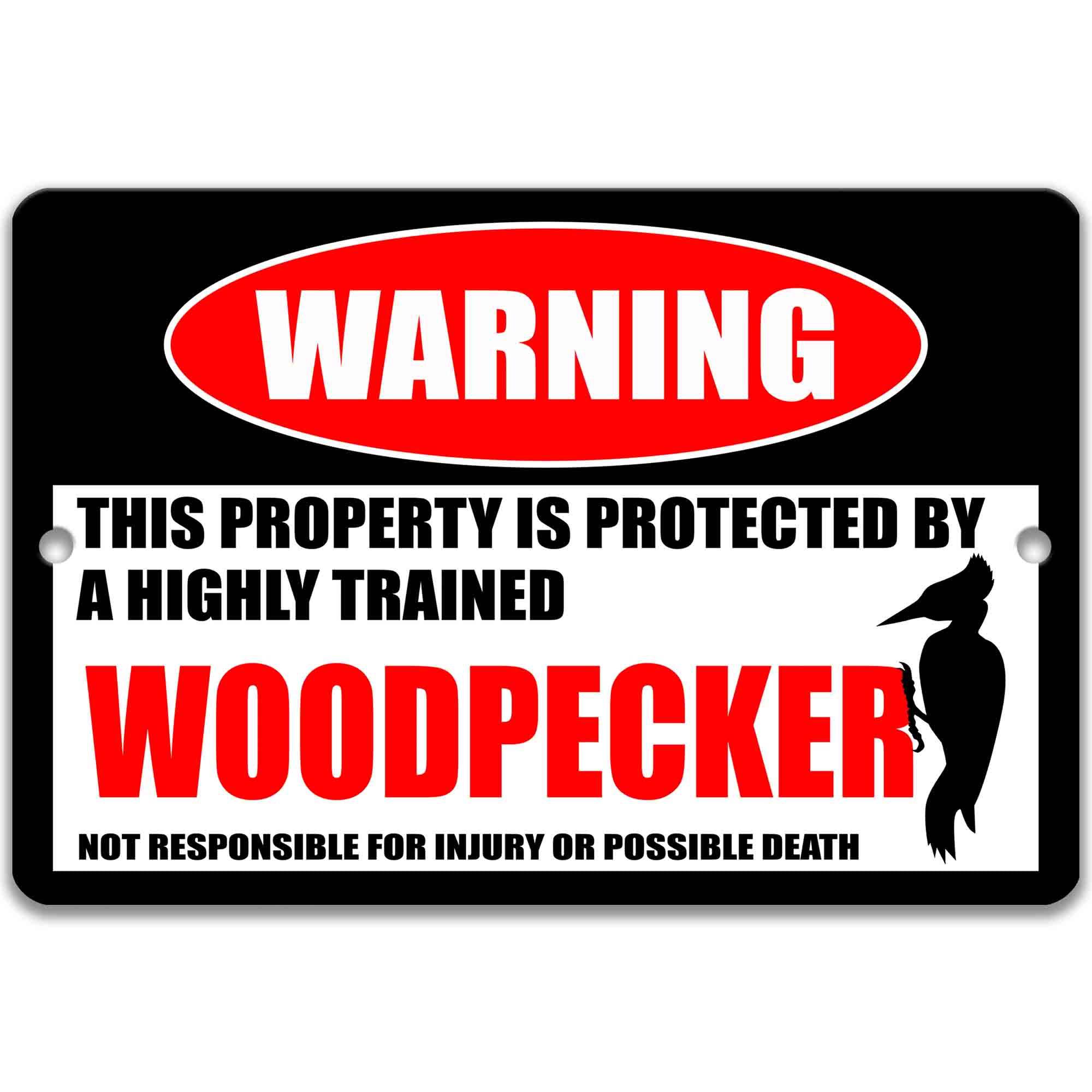 Woodpecker Metal Sign - Backyard Bird Watching Outdoor Decor - Humorous Gift for Birdwatcher