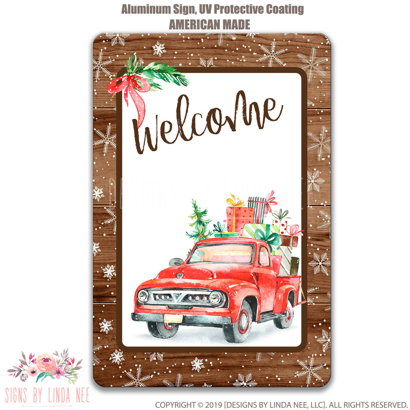 Christmas Sign Red Truck Sign Welcome Sign Farmhouse Sign Vintage Truck Sign Christmas Decor Santa Sign SHO129